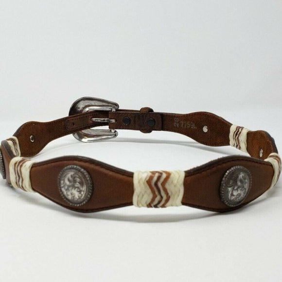Tony Lama Accessories - Tony Lama Western Leather Belt Silver Concho Vintage 90s Size 34 Style 7759L